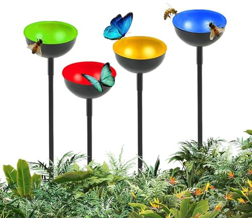Bee Drinker Station, 4X Drinking Cups Rustproof Bee Food Stakes, Metal Bees Water Feeder For Outside Feeding & Watering, Bees Cups For Garden For Thirsty Pollinators,Garden Decor