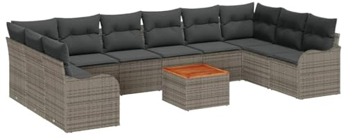 vidaXL Trädgårdsoffset med kudde 10 pcs Grå konstrotting, Modern, hållbar, modulär utomhussoffgrupp, lätt rattan lounge, flexibla terrassplatser, UV-resistent trädgårdsoff