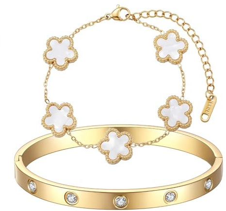 XFSRG 2 Pcs Armband Damen Set - Edelstahl Ketten Armbänder Stapelarmbänder Edelstahl Zirkonia für Alltag und besondere Anlässe