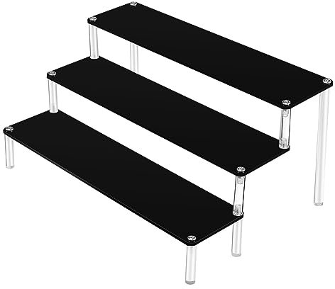 KAILIKETIY Black Acrylic 3-tier Display Riser 30x8cm Figure Stand Organizer Display Shelves for Collectibles