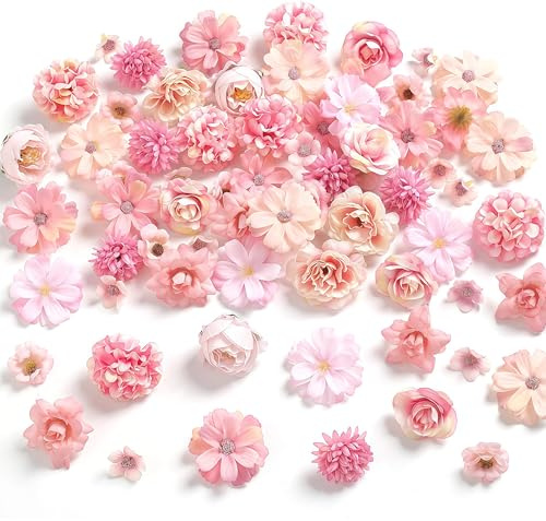 RUISPEED 90 pezzi fiori artificiali 2-4 cm rosa per bricolage fiori in stoffa mini decorazioni per matrimonio fai-da-te scrapbooking artigianato