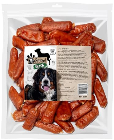 Mr. Pretzel Hundeleckerli 500g - Zarte Kaninchen-Würstchen, 85% Kaninchen - Proteinreicher Hundesnack für Training & Belohnung - Getreidefrei, Hypoallergen, Ohne künstliche Zusätze - für alle Hunde