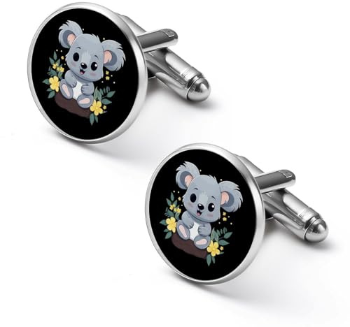 Gemelos redondos para camisa de dibujos animados de koala, para negocios, bodas, fiestas, día del padre, 2.0cm, Metal, No es una piedra preciosa