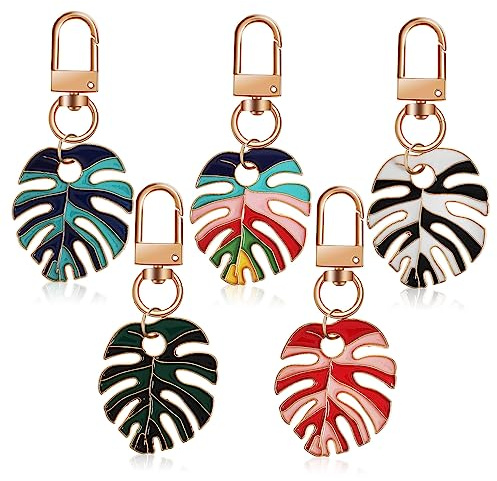 OUNONA 5pcs Leaf Keychain Set Plant Leaf Key Fob Palm Monstera Key Holder Decorative Pendant for Bag Hanging Party Favors