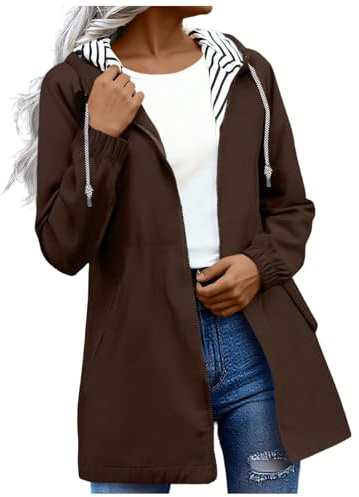 OVARA Hooded Raincoat Ladies Waterproof Jackets Womens Drawstring Zipper Rain Coat Hiking Cycling Lightweight Plus Size Windbreaker Jackets Windproof Trench Coats