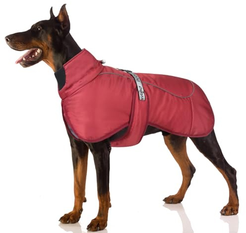 FEimaX Hundjacka Vindskyddande Varma Vinterjackor för Medelstora och Stora Hundar Justerbara Reflekterande Hundkläder Kalla Utomhus Snöväst med Metallring Hund Vindtäta Vinterrockar