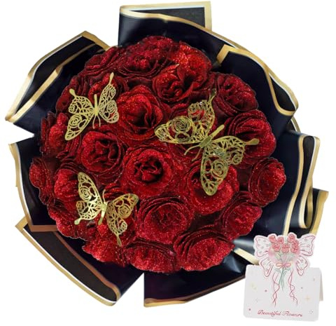 Bouquet di rose rosse glitterate fai da te per la festa della mamma, regalo per mamma, nonna, bouquet di rose rosse eterne, per festa della mamma, compleanno, matrimonio, fidanzamento, San Valentino