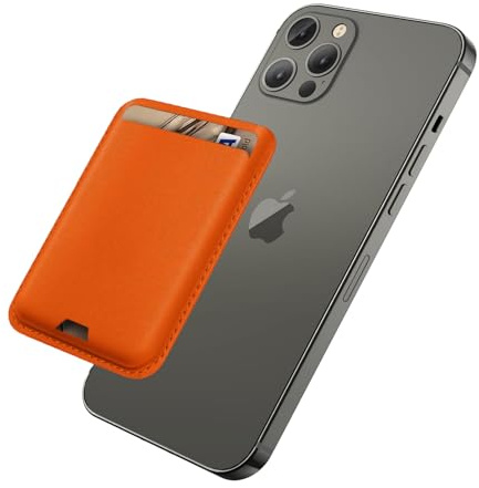 iLodn Magnetic Wallet Compatible with MagSafe for iPhone 17 16 15 14 13 12 Pro Max Air Plus Model, Mag 3 Safe Card Holder Stick on Accessories for Apple Cell Phone & Case, Orange