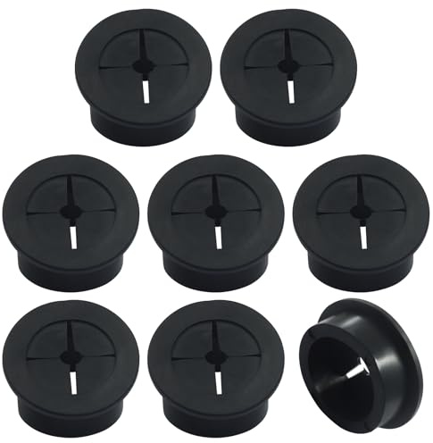 Cjueiom 8 Pcs 1-1/4 Inch 32mm Cable Cord Grommet, Flexible Rubber Grommets for Desk, TV Console, Furniture Cable Management, Wire Hole Cover Pass Through, Easy Install, Home Office Organization, Black