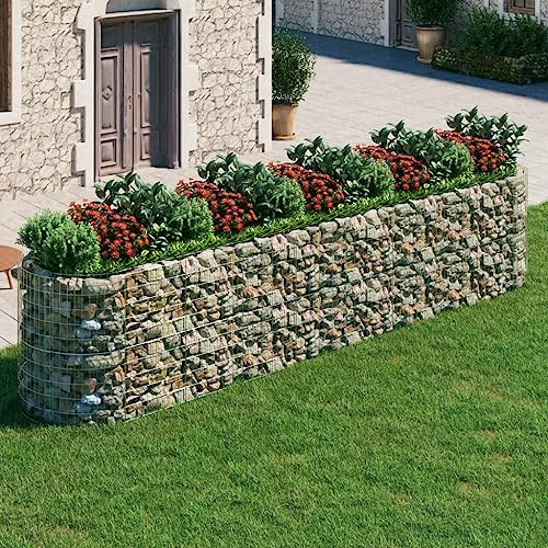 Mokuyary Aiuola rialzata per gabbioni in ferro zincato, 500 x 100 x 100 cm, cestino in pietra in metallo, muro di pietra come recinzione da giardino, griglia per gabbioni