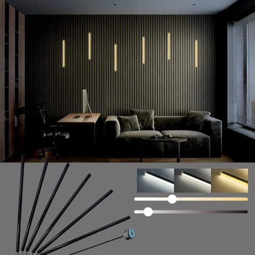 HAMRVL Black CCT LED Recessed Lighting Kit, 6 PCS 17 Inch Tunable 2700k-6500k Wall Panel Lights with Smart Switch, Self-Adhesive, Dimmable, for Wood Slat Wall Panels, Living Room, Bedroom, Media Wall