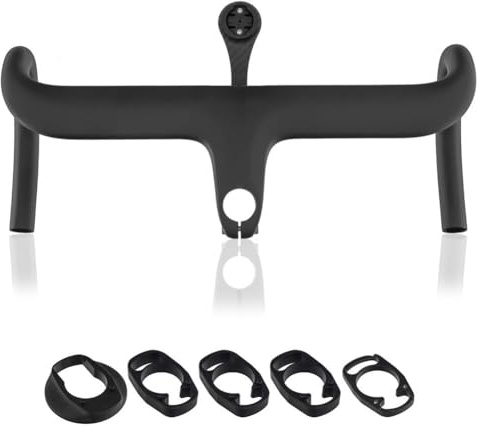 Wlinfetity Road for Bike Handlebar, Full Carbon Fiber Integrated Aero Bar with Computer Mount, 28.6mm Clamp, 380/400/420mm Width, 80/95/110mm Stem, Black