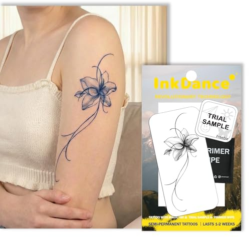 InkDance Semi-Permanent Tattoo, Graceful Ink Lily & Vines, Long Lasting Temporary Tattoos, Waterproof Plant-Based Ink, Lasts 1-2 Weeks, Color Develops in 24 Hours D273