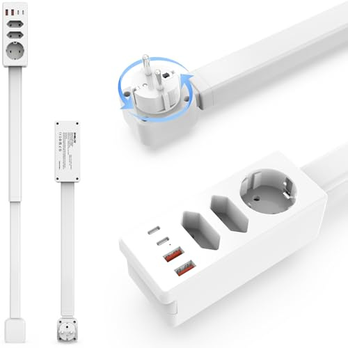 SMBLCE PD20W ausziehbare Steckdose, ausziehbar 47–67 cm, um 360° drehbar für schwer erreichbare Steckdose, 2 USB-A, 2 Typ-C und 3 AC-Steckdosen erweiterbare steckdosenleiste