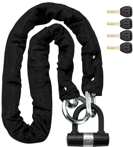 ZEIXIHY Catena Antifurto Moto 12 mm in Acciaio Temprato con Lucchetto a U e 4 Chiavi, Catena di Sicurezza per Moto, E-Bike, Scooter e Bicicletta, 150 cm – Argento