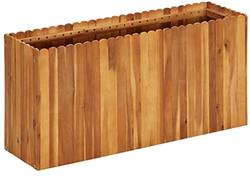 Mhdvray Fioriera rialzata da giardino, 100 x 30 x 50 cm, in legno massello di acacia, superficie oliata, design a stecche, robusta fioriera per esterni, per balcone, terrazza e giardino
