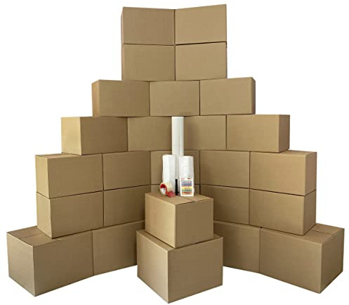 UBOXES Moving Boxes - 2 Room Bigger Smart Moving Kit - 28 Boxes,Tape, More