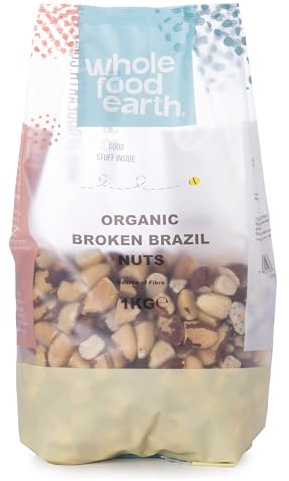 Wholefood Earth Organic Broken Brazil Nuts – 1KG | Raw | GMO Free | Vegan | Source of Fibre | Certified Organic