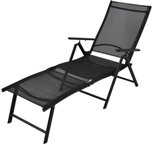 vidaXL Hopfällbar solsäng aluminium svart, gungstol, loungfåtölj, dagbädd, gungstolar, loungfåtöljer, dagbäddar, schäslong, schäslonger, solsäng