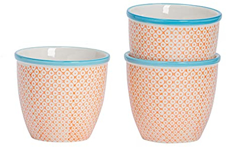Nicola Spring Patterned Plant Pots - Orange - 3 Pack - 14cm Porcelain Indoor Ceramic Planter with Drainage Holes Outdoor Garden Flower Pots for House & Garden Flowers