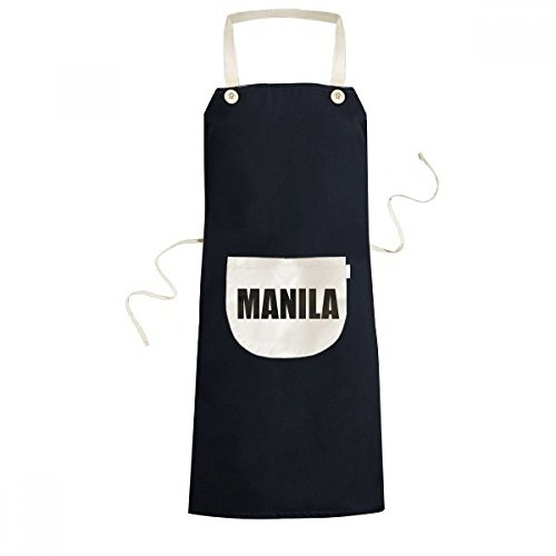 DIYthinker Manille Philippines Ville Nom de Cuisine Tablier de Cuisine Bavoir réglable de Poche Femmes Hommes Chef de Cadeau 70cm x 67cm Noir