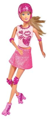 Simba 105733268 - Steffi Love Glitter Skates, Spielpuppe in glitzerndem Rollerskateoutfit, Schoner und Helm, 2in1 Rollschuhe Werden zu High Heels, 29cm, ab 3 Jahre