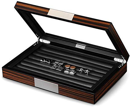 Lifomenz Co Boîte à boutons de manchette en bois avec fenêtre en verre pour homme pouvant contenir 36 à 46 paires