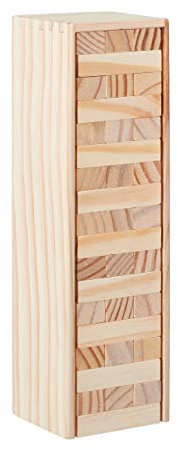 Relaxdays Torre Traballante, Gioco da Tavola, 54 Mattoncini in Legno, Impilare, Abilità, per Bambini e Adulti, Naturale