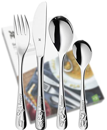 WMF Kinderbesteck mit Namensgravur Safari - individuelles WMF Besteck mit Gravur personalisiert - Taufgeschenk - personalisierte Geschenkideen für Mädchen und Jungs - Kinder Besteckset 4-teilig
