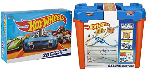 Hot Wheels - Track Buider Caja de Acrobacias Deluxe (Mattel GGP93) + Wheels - Pack De 20 Vehículos con Embalaje de Cartón, Coches de Juguete (Modelos Surtidos) (Mattel DXY59)