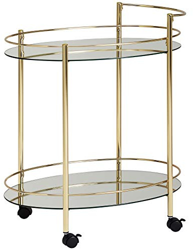 Kadima Design Servierwagen Gold Beistelltisch auf Rollen Glas Speisewagen Teewagen