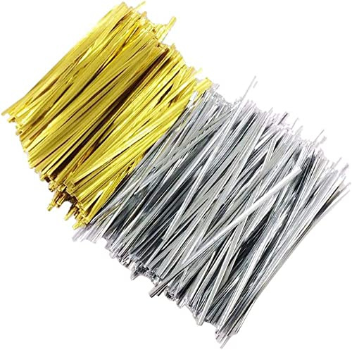 Youery Twist Ties Bindestreifen, 2000 Stück, 2 Packungen, Silber & Gold | Metallische Bindebaender, Tütenclips Verschluss, Für Gefrierbeutel