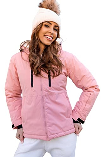 BOLF Damen Winterjacke Skijacke Snowboardjacke Schneejacke mit Kapuze Schneefang Bündchen Winddicht Wasserdicht Atmungsaktiv Outdoor Sport Style HH012 Hellrosa L [D4D]