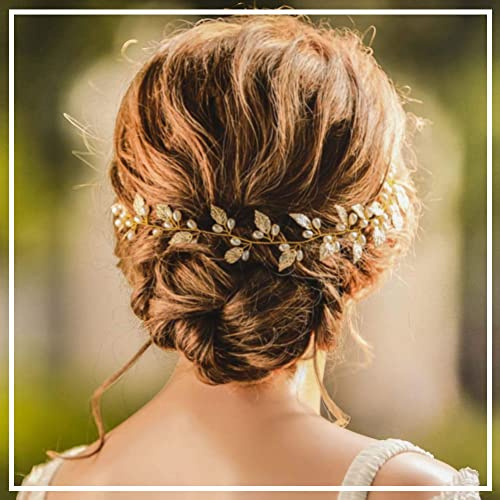 Haarschmuck Rosegold Erstkommunion Haarschmuck Vintage Haar Rebe Stirnbänder Strass Braut Haarband Silber für Hochzeit, Braut Oder Blumenmädchen, Frauen Abend Party Haarschmuck, 47 cm, Gold