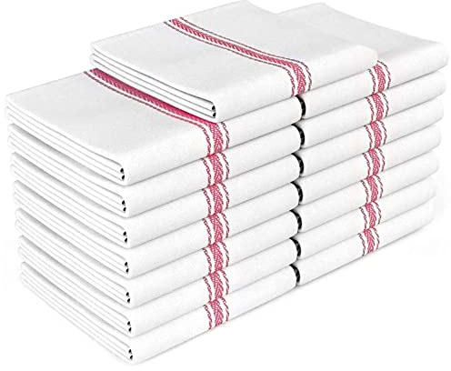 Zeppoli Classic Kitchen Towels -15 Pack 100% Natural Cotton Towel Set, Reusable Wash Cloths, Absorbent Dish Towels, Machine Washable Hand Towels, Kitchen Essentials - 14 by 25 - Red Striped