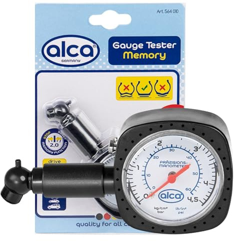 alca® Tyre Pressure Gauge– Digital Tester 0.5-4.5 kg/cm² (0-60 psi), Precise Tire Air Checker with Memory Function, Easy-to-Read Display, Durable A564010