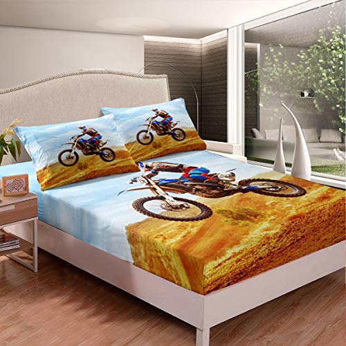 Juego de sábanas de Deporte Extremo, Juego de Ropa de Cama de Motociclismo para niños y niñas, Adolescentes, sábana Bajera Ajustable para Motocicleta, con ilustración de Motocross, 2 Piezas, tamaño i