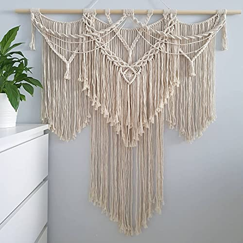 CBXSF Grande Tenture Murale en Macramé,97x100cm Bohème Murs Décor Tapisserie en Macramé Au-Dessus de la Tête Lit Tapisserie Tissée Macramé Rideau de Mariage en macramé, Beige