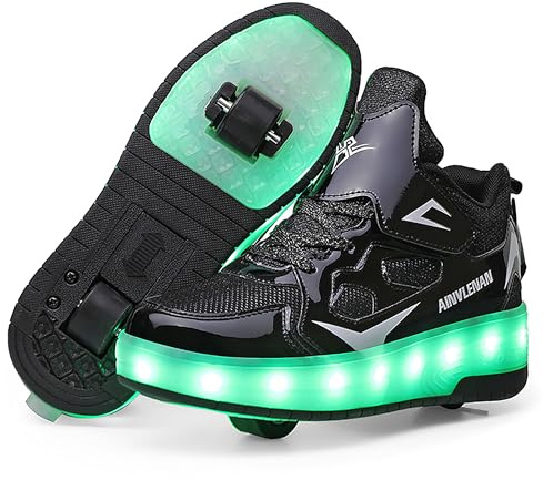 YongerYong Garçon et Fille LED Lumières Clignotante Patins à roulettes,Unique Double Rétractables Roues Rechargeables,Skateboarding Shoes Outdoor Sports Gymnastique Sneakers