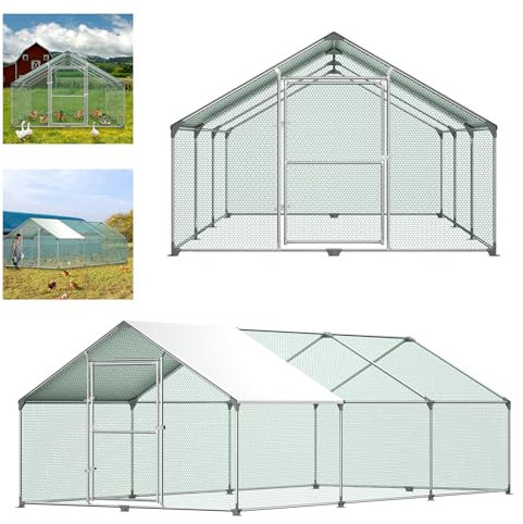 Aufun Hühnerstall Freilaufgehege XXXL mit Schloss, Verzinkter Stahl Kleintierstall Freigehege, Hühnerhaus Dach Geflügelstall für Hühnerkäfig Vogelkäfig Kleintiere Haustierkäfig Outdoor, 3x6x2m