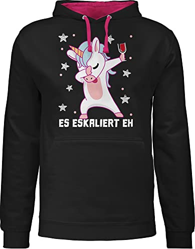 Pullover Herren Frauen Hoodie Kontrast zweifarbig - & Alkohol Damen - Es eskaliert eh Festival Saufi Party Malle lustig I Party Einhorn Dabbing - L - Schwarz/Fuchsia - sauf wein pulli alki trink