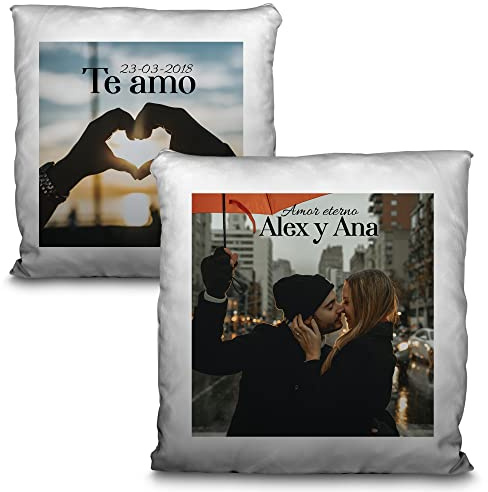 LolaPix Cojín con Foto. Cojines Personalizados. Impresion por Las 2 Caras. 35 x 35 cm. Tejido de poliéster. Cremallera Invisible. Regalos Originales. San Valentin, Padre, Madre. 2 Caras