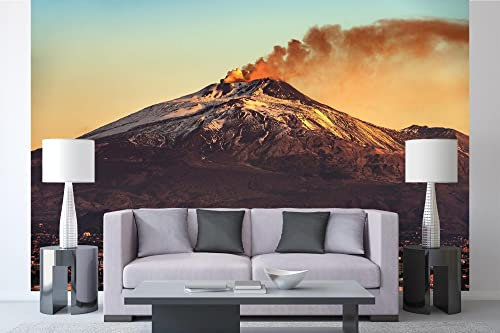 Vlies Fototapete VULKAN ÄTNA 375 x 250 cm (inkl. Kleister) - Vlies Tapete, Wandtapete, Wandbilder - Tapete für Wohnzimmer Schlafzimmer, Büro, Küche - Montagefertig
