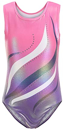 Cucudy Gymnastikdräkter för flickor långärmad/ärmlös gradient färg diamant body dans balett gymnastik atletisk body för barn 5 6 7 8 9 10 11 12 år, B116 Rosa, TAG 8A(7-8 anni)