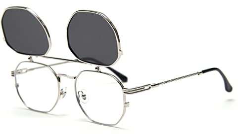 kachawoo Flip Up Sonnenbrille Männer Polarisierte Sonnenbrille Metall Mode Brillen Frauen Brillen Rahmen (silver with black)