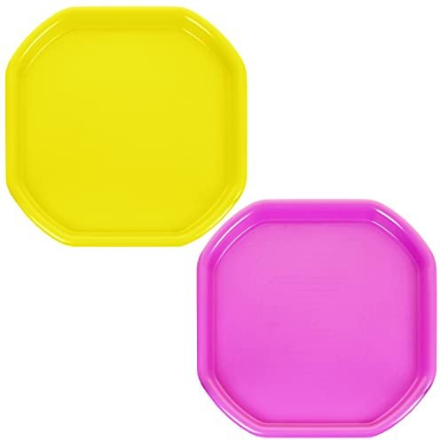 (Set of 2) Small Colour Plastic Mixing Tray Sand Water Play Builder Equipment Sand Pool Pit Tray Garden Beach Tuff Tray Kids Messy Play Tray For Cement Mortar Made in UK 70 x 70 CM (Yellow & Pink)