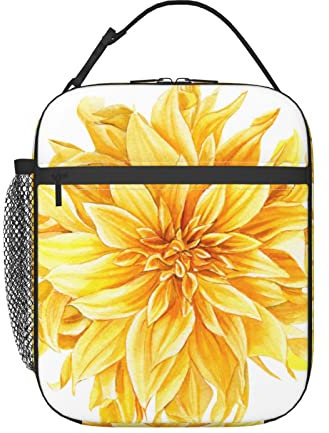XVBCDFG Lunchtasche, gelbe Dahlie, Aquarell-Blume, isolierte Box, wiederverwendbar, auslaufsicherer Lebensmittelbehälter mit Seitentasche für Arbeit, Schule, Picknick, Wandern, Tagesausflug übe