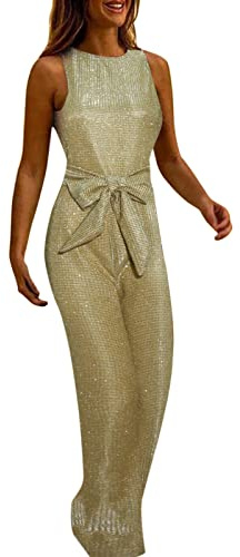 Jumpsuit Damen Sommer Kurz - Ärmelloser Damen-Overall mit spitzem Ausschnitt und rundem Bein schmaler Overall, farblich passend, Pailletten, solide Hose, Damen-Overall Outfit Hochzeitsgast Damen