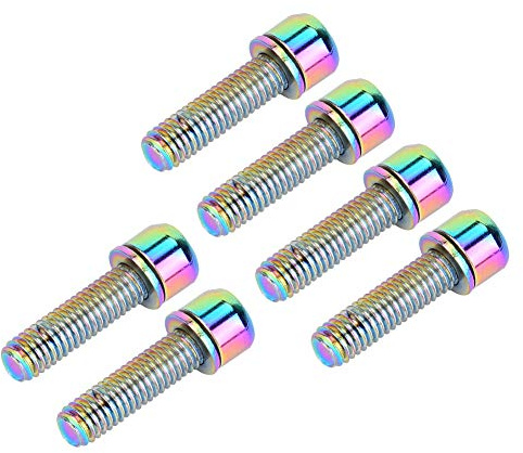 BORDSTRACT 6Pcs Bicycle Stem Bolts, M5/x25 Titanium Alloy Fixing Screws with Washers for Mountain Bike Brake Caliper Bicycles Mtb