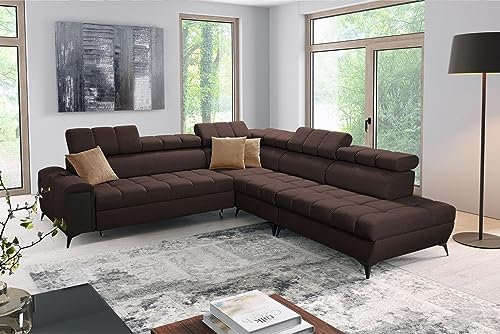 All4All Ecksofa mit Schlaffunktion Gonti IX 280x294 cm - Schlafsofa mit Bettkasten - Sofa in L-Form - Wohnlandschaft XXL Sofa - Eckcouch Groß - Seite Rechts - Dunkelbraun - Gewebe - Modern 26